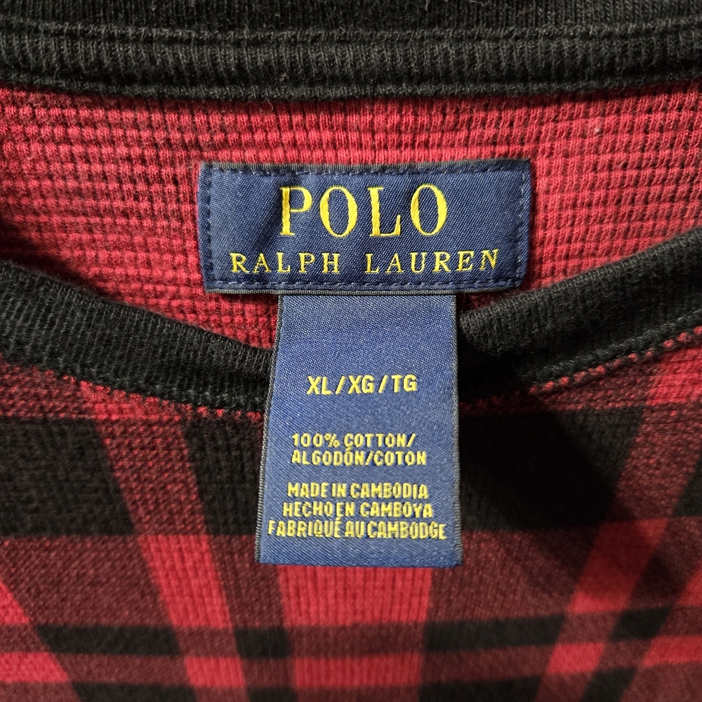 Polo Ralph Lauren Red Black Buffalo Plaid Waffle Knit Long Sleeve Shirt Size: XL - Picture 3 of 3